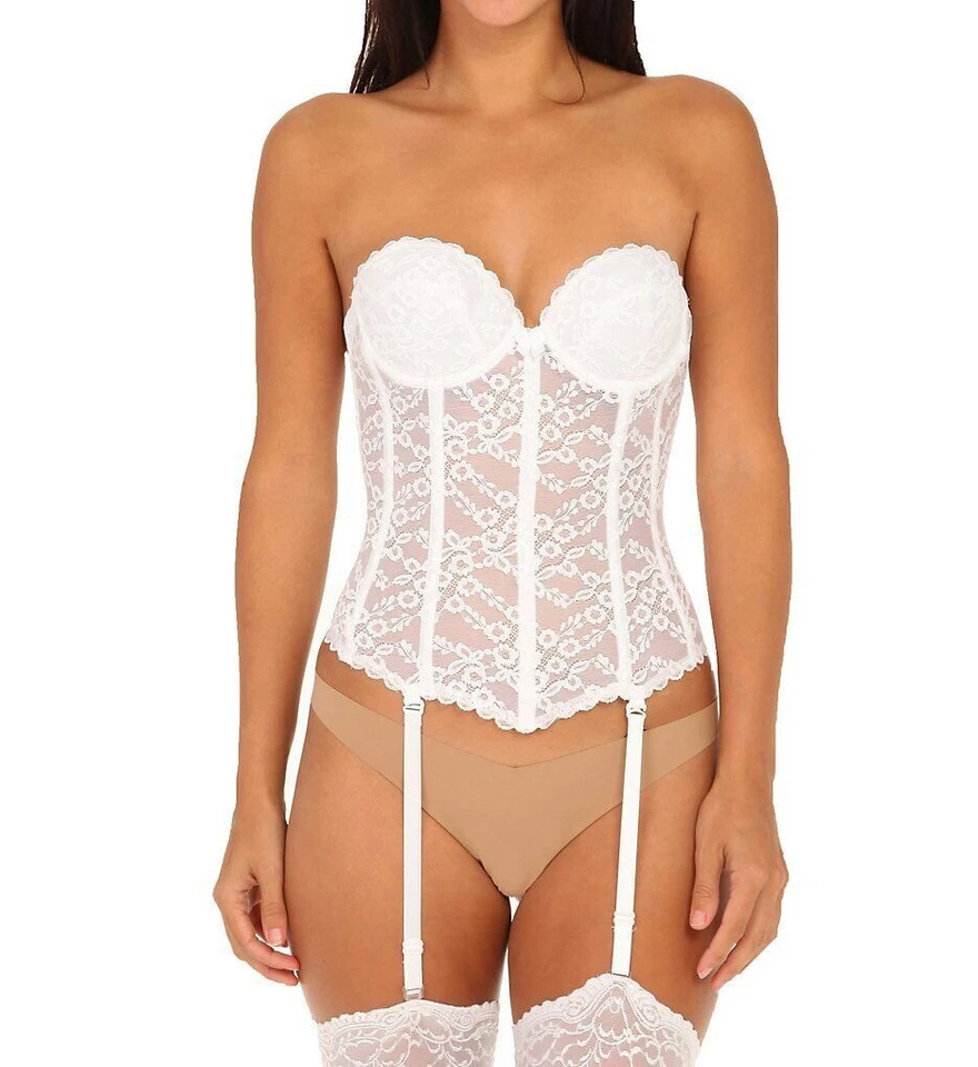VA Bien 7474 La Belle Femme Low Plunge Lacey Bustier 34b White