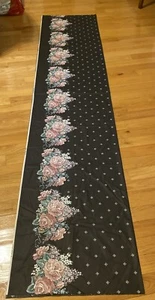 1980’s Vintage Daisy Kingdom Black Fabric With Pink Floral Border 3.0 Yards - Picture 1 of 3