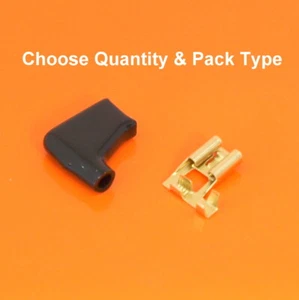 High Quality 8mm Flag Terminals With Black Covers - Female Right Angle Spade - Picture 1 of 16