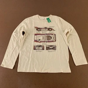 GAP Boys Size 12 Husky Cream Race Car Graphic Long Sleeve Crew Neck T-Shirt NWT - Picture 1 of 5
