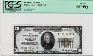 1929 $20 Federal Reserve Bank Note (Minneapolis) fr.1870-I --PCGS 66 PPQ - Picture 1 of 6