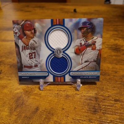 2024 TOPPS TRIBUTE DUAL GAME USED RELIC MIKE TROUT RONALD ACUNA JR #/150 Braves - Image 1 of 2