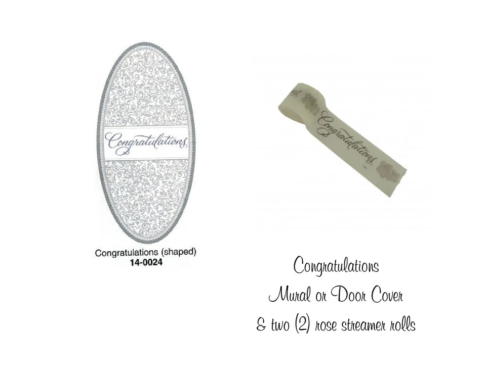 "Congratulations" Door Sign & Crepe Streamer, Wedding, Anniversary, Graduation  - Image 1 of 1