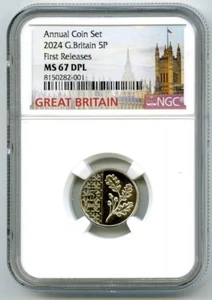 2024 GREAT BRITAIN 5P UNC NGC MS67 DPL OAK LEAF 5 PENCE FIRST RELEASES - Picture 1 of 2