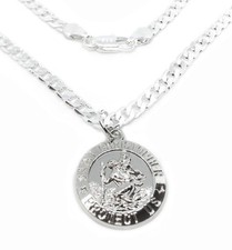 925 Sterling Silver Womens 24" Link Chain Necklace With St Saint Christopher