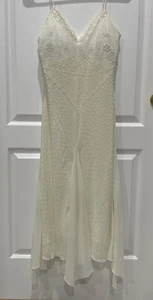 Maria Bonita U.S.A Long Dress Size Large Beige Beaded Strap V Neck Party Dress - Picture 1 of 15