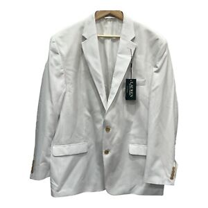 Lauren Ralph Lauren Mens Two Button White Seersucker Blazer Coat Jacket Size 46R