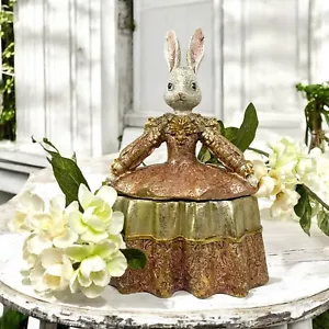 Clayre & Eef Hase Osterhase Kaninchen Figur Barock Kleid Dose Gold Kupfer 25cm - Picture 1 of 11