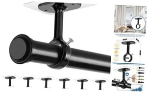 Curtain Rod Holder Brackets, Ceiling Mount No Drill, Black Self Adhesive Heavy - Picture 1 of 7