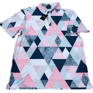 Yatta Golf Polo Shirt Men XXL 2XL Pink Blue Performance Wicking Dry Geometric - Picture 1 of 12