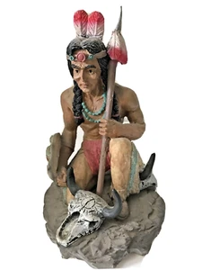 Indianer Jäger Figur Speer Schädel Resin künstlerisches Design Vintage - Bild 1 von 8