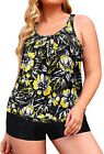 Yonique Two Piece Plus Size Tankini Swimsuits for Women Blouson Tank Tops with S