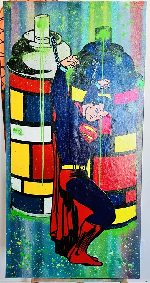 Уличное искусство оригинальная картина 4x2 фута Mr Clever Art спрей Mondrian Prisoner  - Изображение 1 из 1