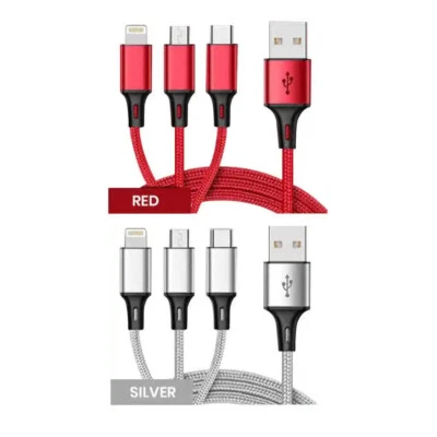 3 in 1 Fast USB Charging Cable Universal Multi Function Cell Phone Charger Cord - Image 1 of 4