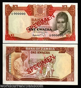 ZAMBIA 1 KWACHA P-16 1972 COMMEMORATIVE Kaunda UNC SPECIMEN AFRICA MONEY NOTE - Picture 1 of 1