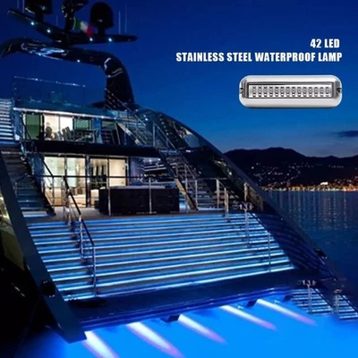 Blue Underwater Pontoon Transom Lamp Waterproof Boat LED Light Stainless Steel - Image 1 of 4