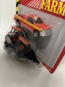 TONKA 1/64 KUBOTA ORANGE TRACTOR WITH 1999 FORD PICK UP AND TRAILER TOY SET - Picture 1 of 3