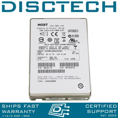 HGST HUSMM1680ASS204 800GB MLC 12Gbps 512e 2.5" SAS SSD - Image 1 of 3