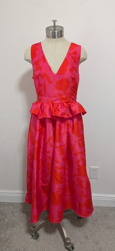 Abito midi Kate Spade x Target donna classico rosa peplo rosa rosso taglia 12 festa