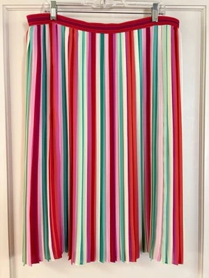 JCREW Skirt Sunburst Pleated in Watermelon Stripe Size 14 Flowy Vibrant Colors - Image 1 of 4
