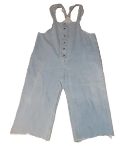 Womens BOHO Denim Romper XXL Light Blue Ruffled Straps Cuff Off Distressed - Picture 1 of 9