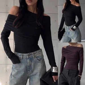 Women Slim SEXY Autumn TEE Shirts Tops Stretch Pullover Tops Long Sleeved Blouse - Picture 1 of 13