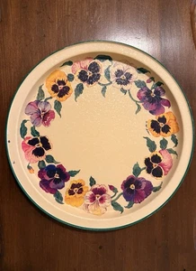 Vintage Pretty Pansies 13.5" Metal Round Tray By Potpourri Press Signed SW Liu - Picture 1 of 5