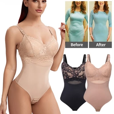Sexy Lace Body Shaper Slimming Shapewear Lady Firm Tummy Control Thong Bodysuit — 第 1/4 张图片