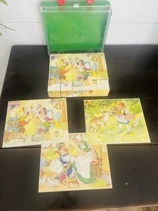 Vintage Lungers Hausen Child's Wooden Block Puzzle With Fairy Tale Pictures - Picture 1 of 16