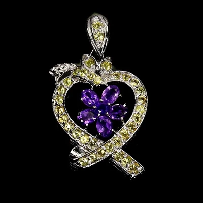 925 Sterlingsilber Anhänger Ovaler Amethyst Saphir Natürlicher Edelstein Schmuck - Bild 1 von 4