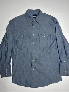 Vtg 90s Men’s Wrangler Denim Pearl Snap Shirt Western Lng Sleeve Size 16.5 X 33 - Picture 1 of 7
