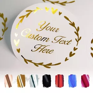 Personalised Wreath Round Stickers, Custom Business, Candle , Wedding Foil Label - Picture 1 of 16