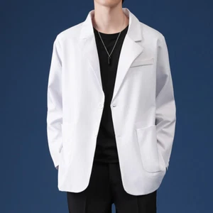 Men Retro Suit Jackets Blazer Coat Tops Loose Casual Spread Collar Pure Color - Picture 1 of 13