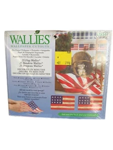 WALLIES Wallpaper Cutouts 25 AMERICANA FLAGS Pre-Pasted #12114 American Flag NEW - Picture 1 of 2