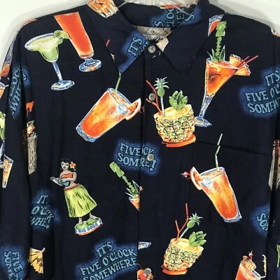 Big Dogs L Black Shirt Drinks Party Hawaiian Hula Coconut Five O Clock Tropical - Image 1 of 4