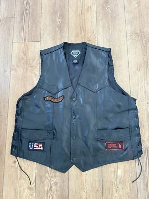 Chaleco Chaqueta Para Hombres Placa Diamante CUERO DE BÚFALO 3XL Parches Negros Foto 1 de 4