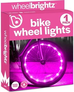 Brightz Weatherproof LED Bike Wheel Lights with Straps for Night Riding, Pink - Picture 1 of 6