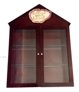 Dark Cherry Wood Glass Door CURIO SHELF DISPLAY RACK Custom Home Decor 17"x 12" - Picture 1 of 9