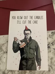 Tarjeta de felicitación interior en blanco de cumpleaños muy divertida de la película de terror de Jason de 5,25”x8” - Imagen 1 de 6