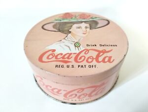 Vintage Coca-Cola Small Tin Can Lady On Top Collectible