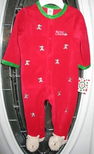 Little Me My First Christmas Velour Pajamas Sleeper Footed Teddy Bear 6 Mo NWT - Picture 1 of 5