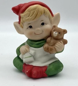 Homeco Ceramic Christmas Elf With Teddy Bear 3” T x 2.5” W - Picture 1 of 5