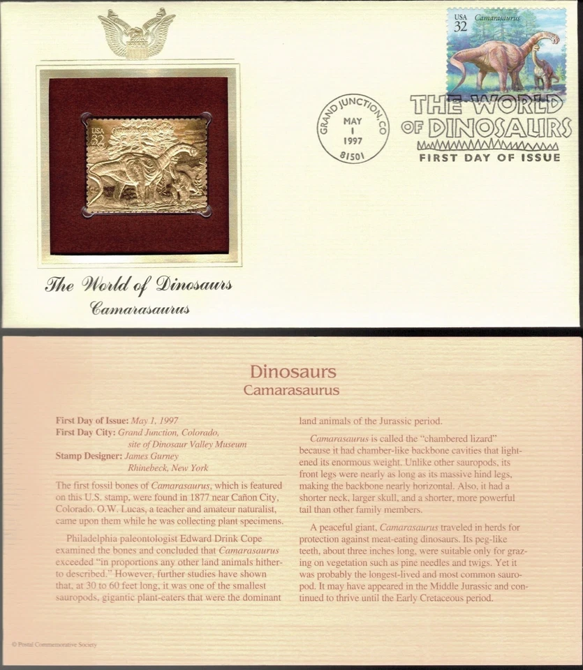 The World of Dinosaurs--Camarasaurus--1st day issue-Golden Replica - Image 1 of 1