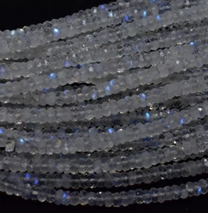 AAA+++ 100% Natural Fully Blue Flashy Moonstone 3-4MM Faceted Gemstone Beads 13" - Picture 1 of 12