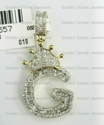 10K Yellow Gold  Baguette Diamond Crown G Letter Charm Mens Pendant 3/4 Cttw Foto 1 de 4