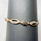 925 Sterling Silver Gold Tone Sapphire Stone Link Chain Bracelet 9.00g
