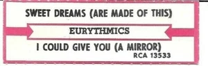 Jukebox Title Strip - Eurythmics: "Sweet Dreams (Are Made Of This)" / "I Could" - Picture 1 of 1