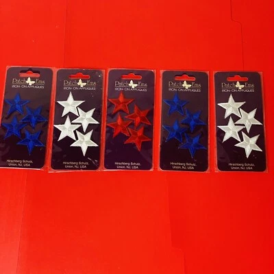 Patch End Iron On Appliqués STARS Vtg Hirschberg Schultz USA Lot Of 5  - Image 1 of 4