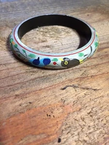 VINTAGE HANDBEMALTER HOLZ ARMBAND ARMREIF VOLKSKUNST PAPAGEIEN - Bild 1 von 5