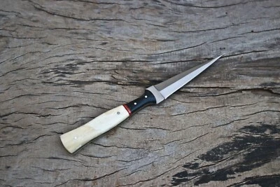 CUSTOM HAND FORGED D2 STEEL HUNTING DOUBLE EDGE DAGGER BOOT KNIFE + SHEATH - Image 1 of 4